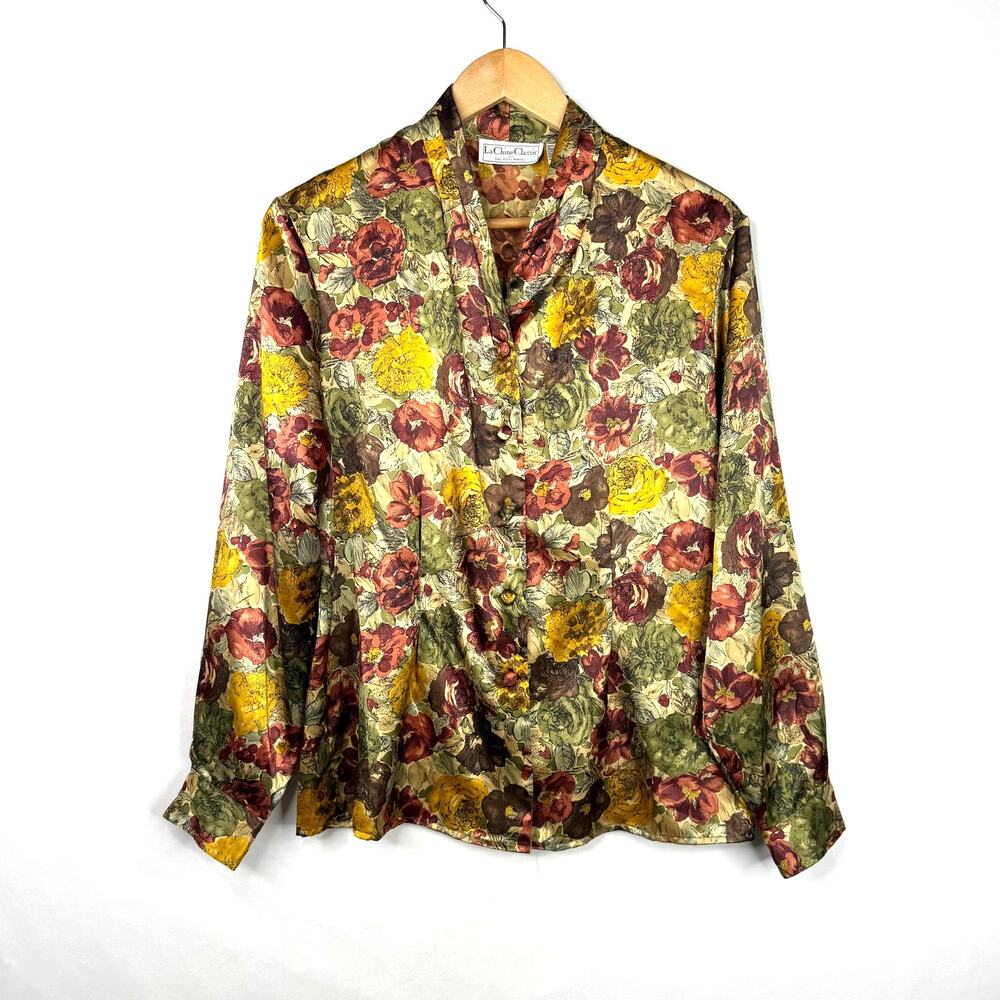 Vintage La Chine Classic By Galinda Wang Floral Silky Blouse 10